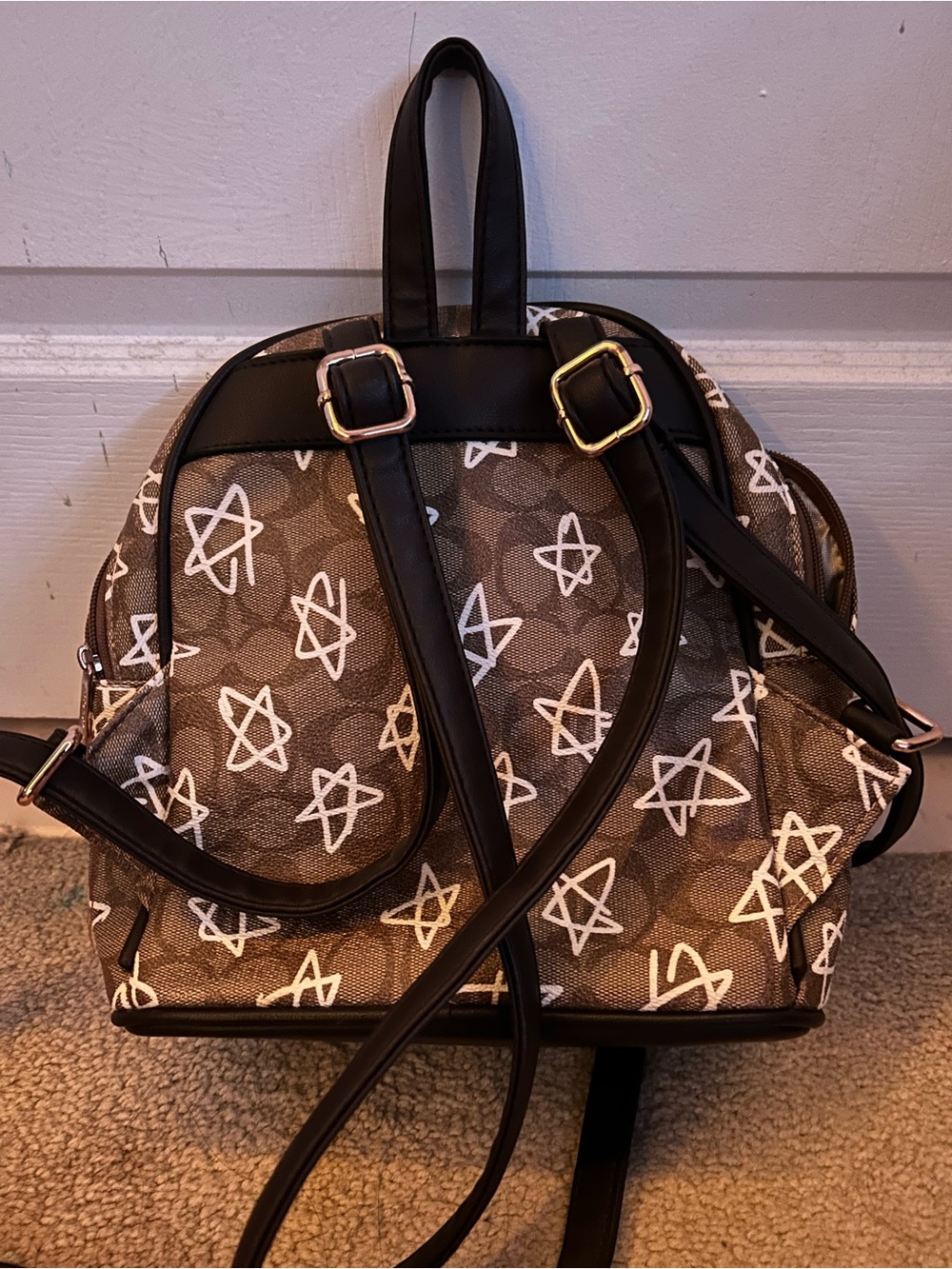 Coach Brown Mini Backpack with White Star Print - Picture 7 of 7